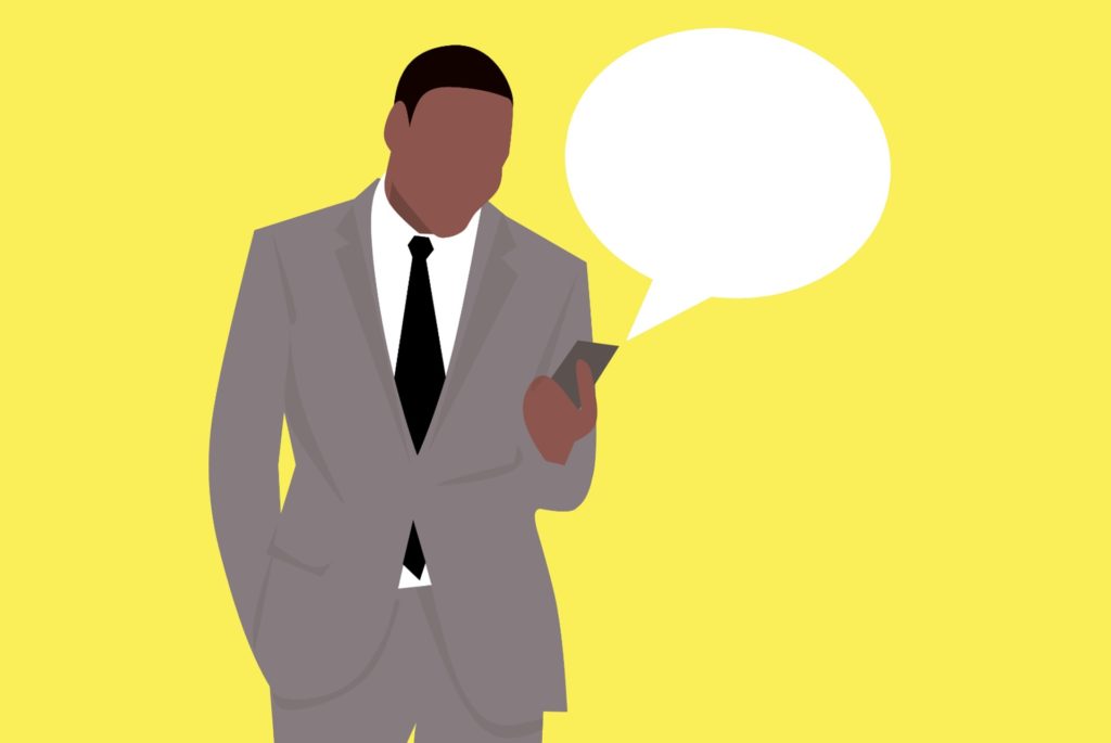 Illustration of a man in a suit holding a cell phone
