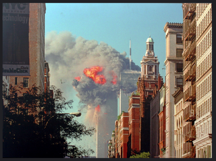 photograph of the collapse of the twin towers 