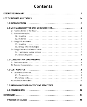 An example table of contents. There are four levels of headings include, each level has an increasing indent from the last. 