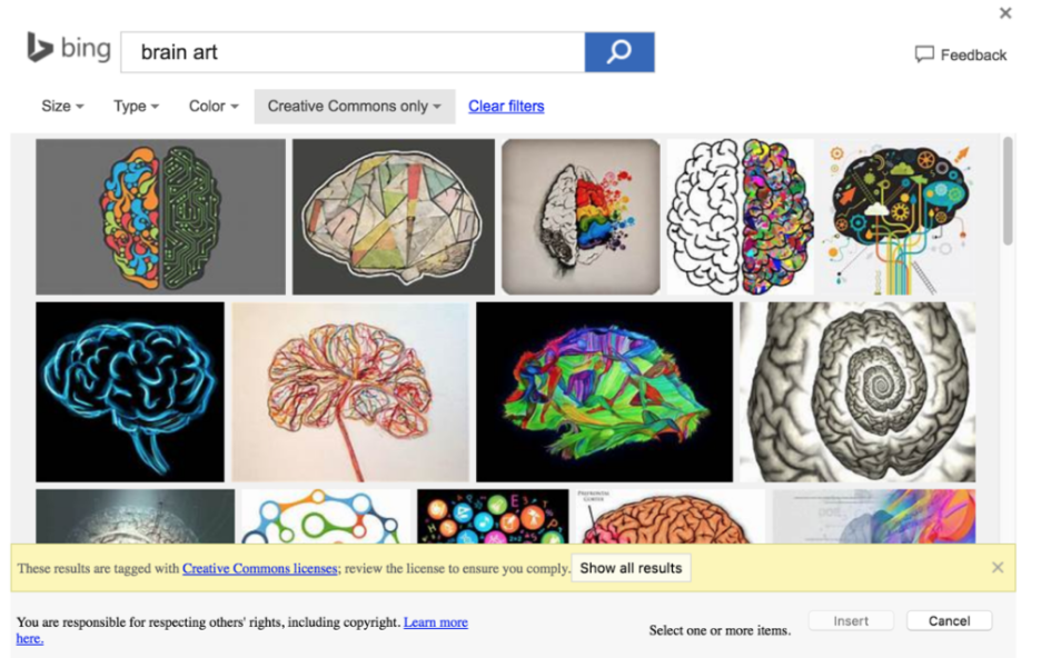 Captura de pantalla de las imágenes encontradas a través de bing search. “Brain art” es la frase en el buscador.
