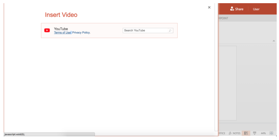 Screenshot showing the option to insert a video from the internet into a slide.