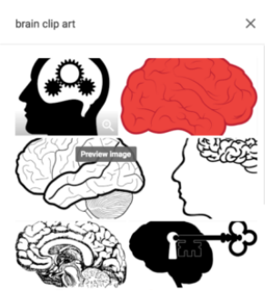 Six images of brain clip art from a Google image search.