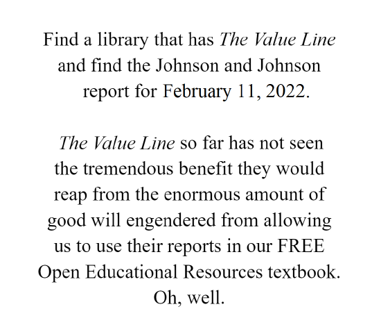 We can't include a copy of The Value Line's publication because of copyright laws. They haven't seen the benefit of the free publicity we are giving them. Oh, well.