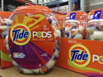 Photo of an in-store display of Tide laundry "pods." 