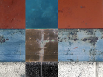 Abstract painting or photograph showing twelve adjoining squares. The work is titled "Ethics."