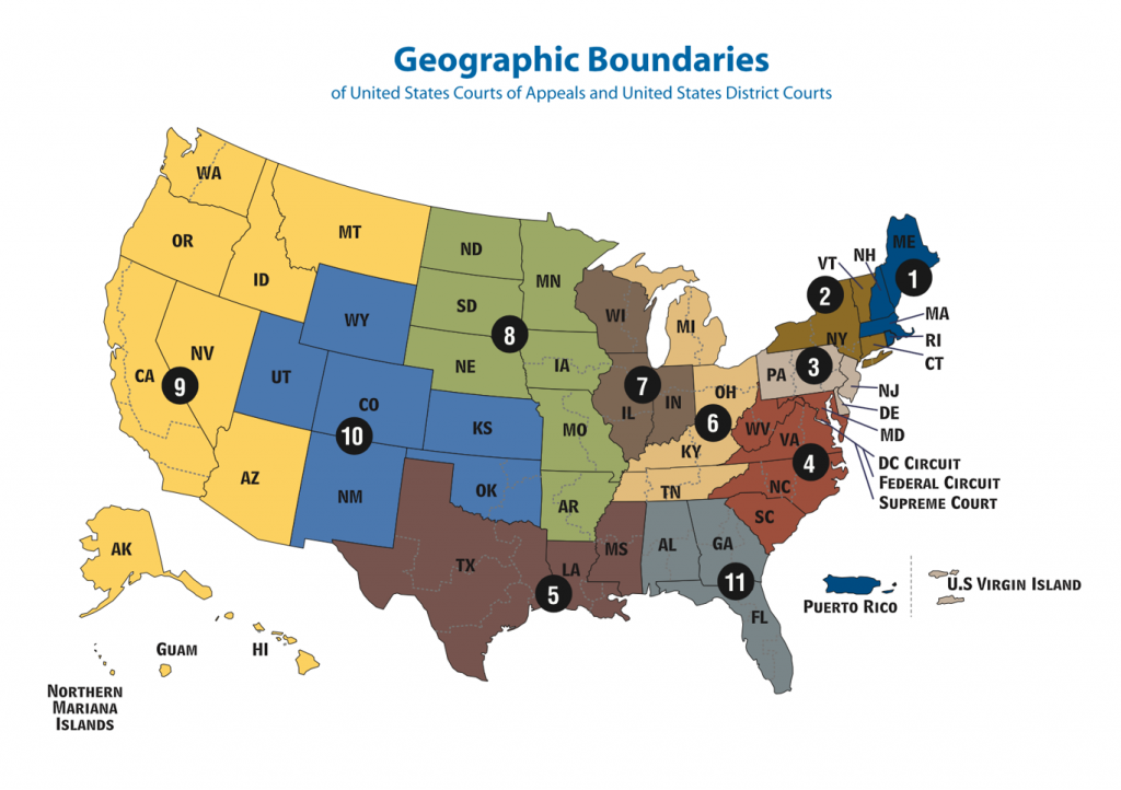 Picture showing geographic boundaries of the United States Courts of Appeals