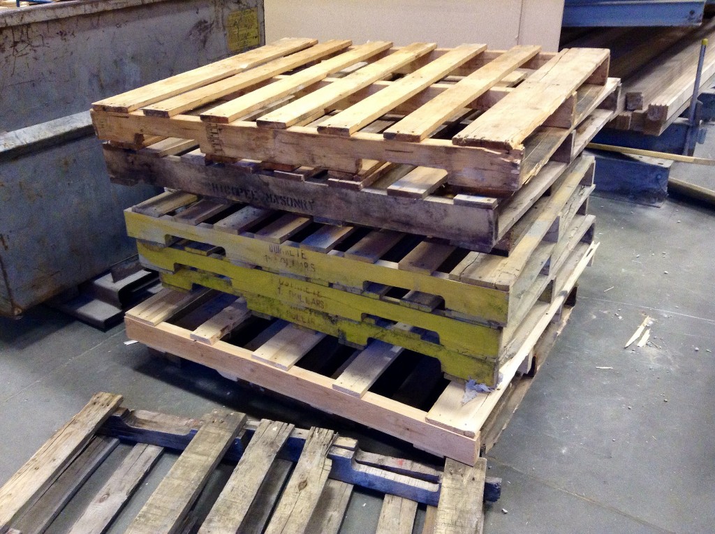 A stack of pallets that may be used for tertiary packaging