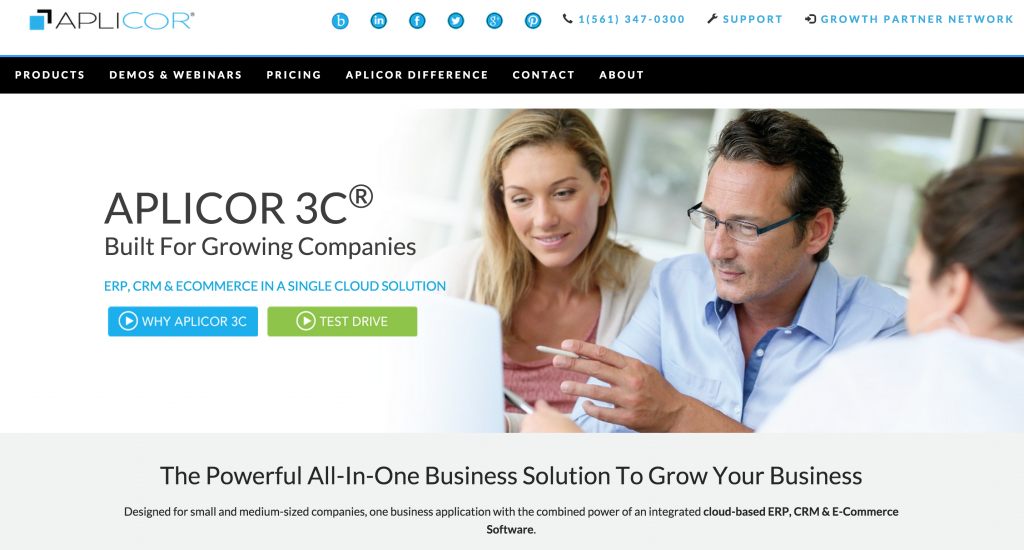 A screenshot of the Aplicor homepage