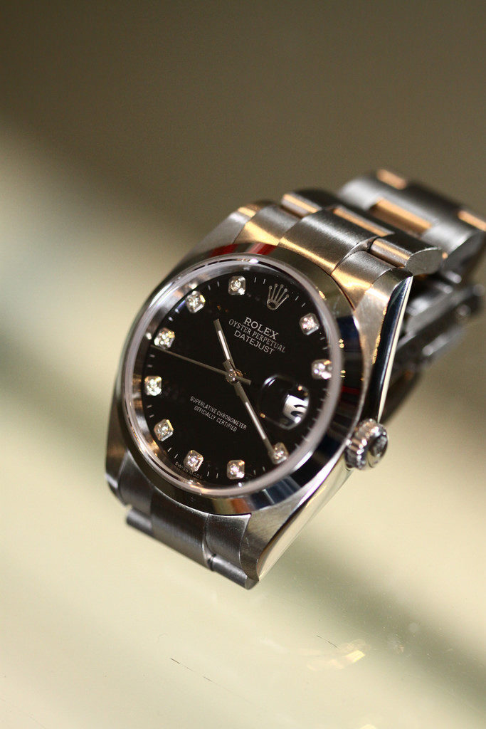 A luxury Rolex watch on display
