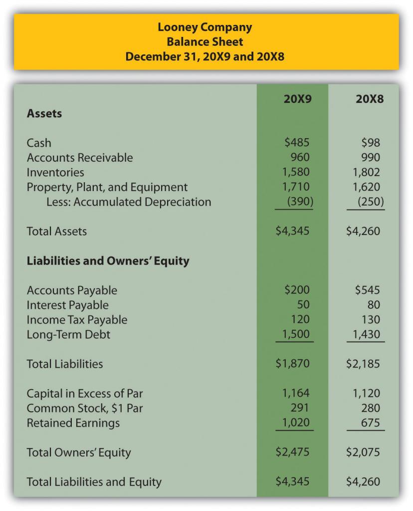 Looney Company balance sheet December 31, 20X9 and 20X8