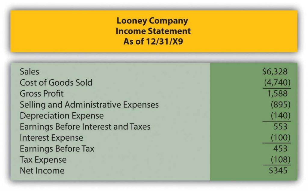 Looney Company income statement as of 12/31/X9